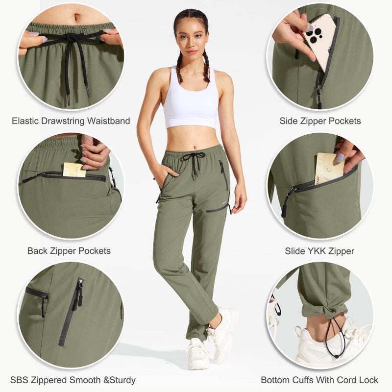 MOCOLY Women's Cargo Hiking Pants Elastic Waist Quick Dry Lightweight Water Resistant Long Pants Trousers UPF 50+ Green XXL - Image 4